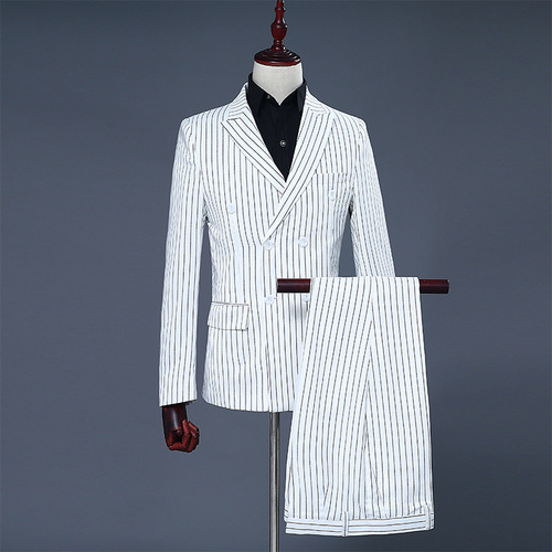 men's jazz dance suit blazers Men white background and black striped best man dress