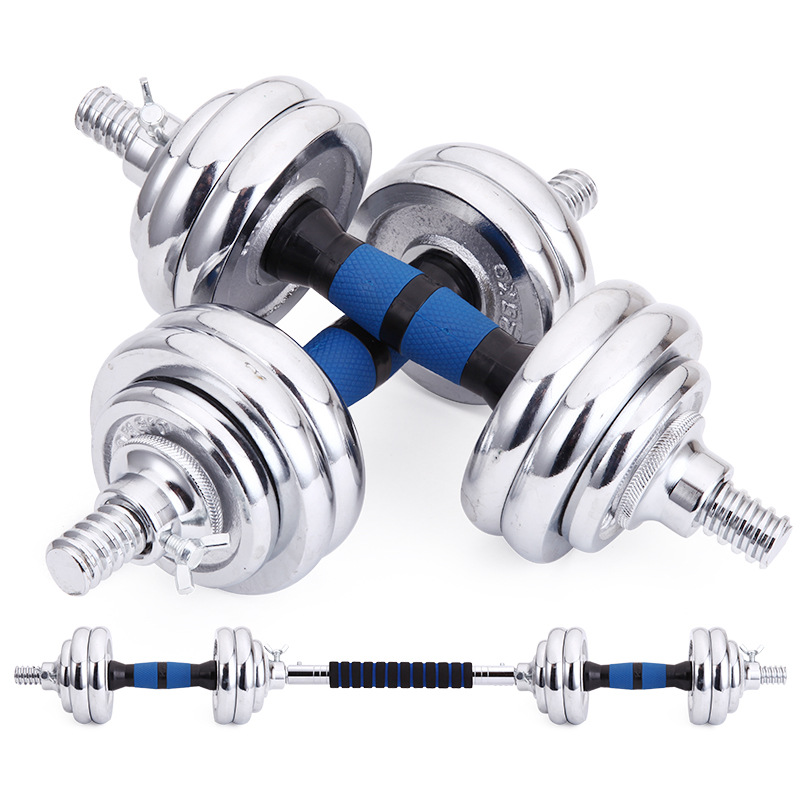 电镀哑铃15KG（7.5公斤*2）蓝杆礼盒组合套装赠35cm连接杆