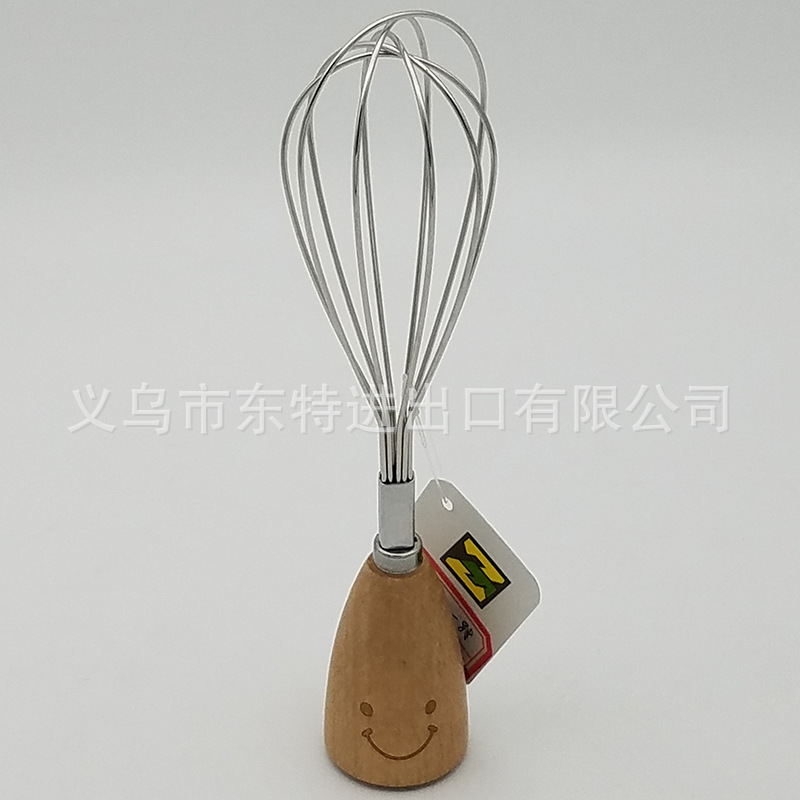Factory direct sales stainless steel egg beater with oak handle, egg and cream baking mixer, household mini egg beater detail image 2