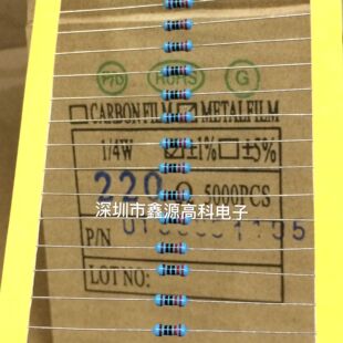 1/4W����Ĥ���220R 220&Omega; 220�W 1% 0.25W�������ɫ�h���