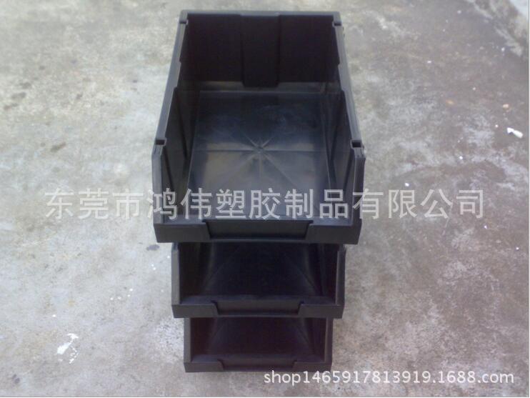 斜口背挂式塑胶物料盒 组合式零件盒 带插柱黑色防静电斜口箱
