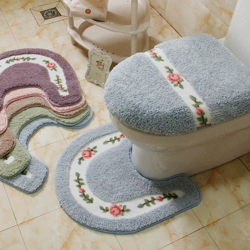 Pastorale U-vormige toiletbrilhoes, absorberende badkamermat, waterdichte antislipmat voor vloer en deur, toilettapijt_voghion.com
