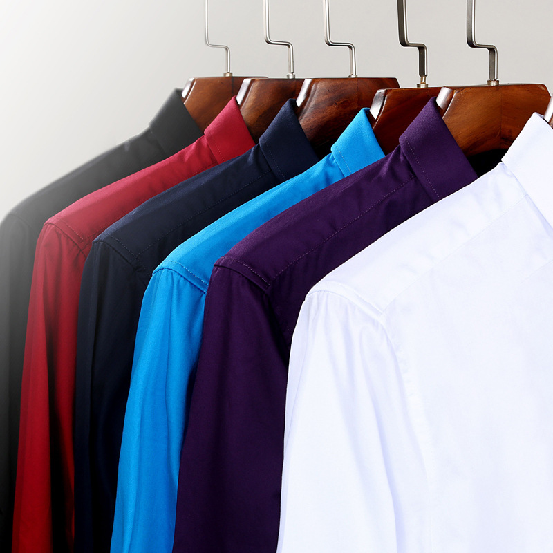 绣标夏季薄款弹力【高棉贡缎】钻扣商务男装时尚休闲男式长袖详情图1