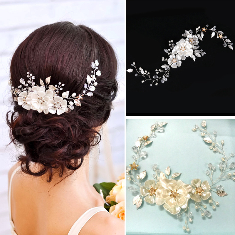 Hairpin hair clip hair accessories for women handmade pearl headdress white pearl leaf wedding dress accessories Hairband