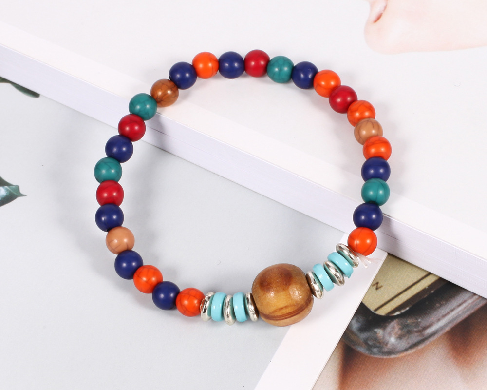 1 Set Quantity Bohemian Tree Flower Alloy Wooden Beads Charm Women's Bracelets