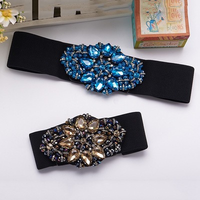 2020新品高檔女士綁帶腰封個性百搭水鑽鑲嵌連衣裙松緊裝飾腰帶