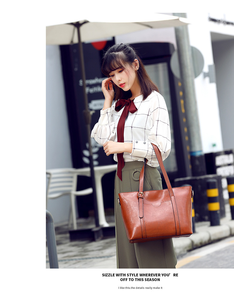 Wind oil wax handbag, patent leather glossy tote trendy versatile women's one shoulder bag, simple and large bag_voghion.com