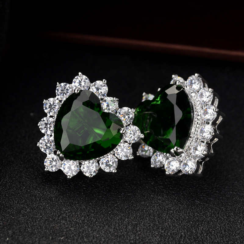 28g Weight Artificial Gemstones Inlay Material Earrings, Ear Studs Classification Wedding, Travel Occasion Copper Material Heart Pattern Women'S Gender Fashion Style Purple, Green, Silver Color Fashion Jewelry Simple And Sweet Inlaid With Aaa Zircon Heart-shaped Earrings 9