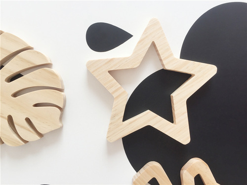 ins Nordic wooden moon star airplane butterfly wall sticker partition solid wood pine ornaments children's room wall sticker