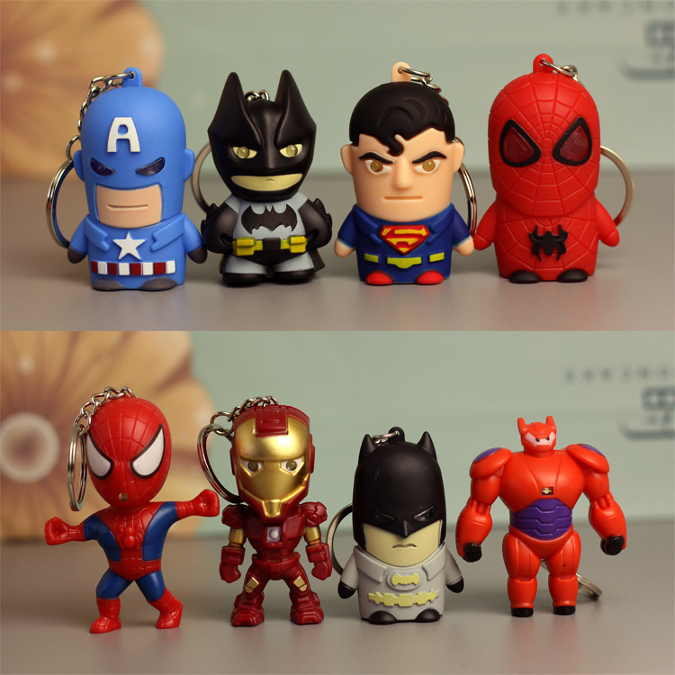 Avengers Captain America luminous sound keychain Q version LED pendant Iron Man gift Avengers Captain America luminous sound keychain Q version LED pendant Iron Man gift
