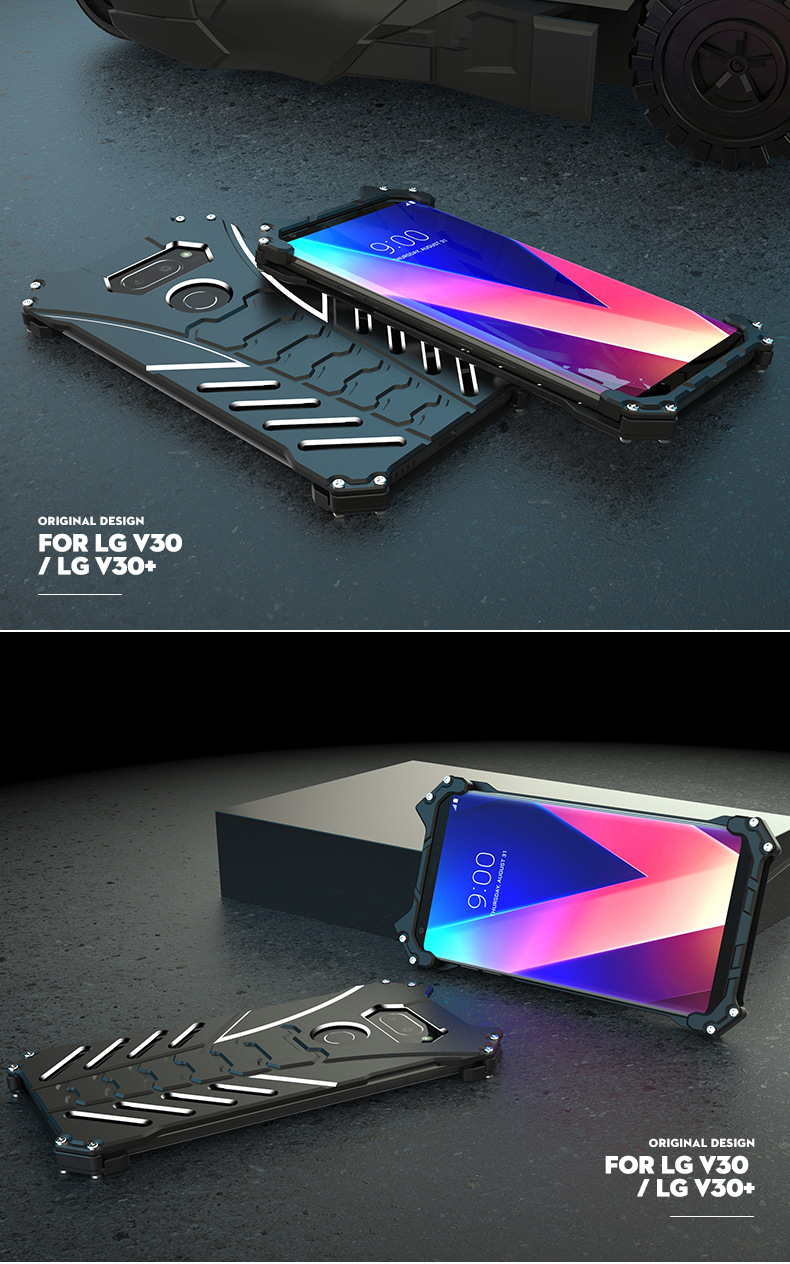 R-Just Batman Shockproof Aluminum Shell Metal Case with Custom Batarang Stent for LG V30 & LG V30+