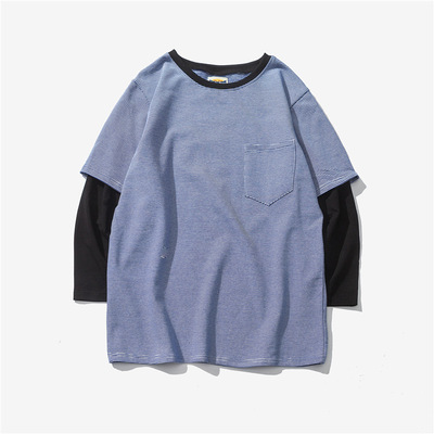 中袖t恤_南夏批发 夏季清爽假两件中袖t恤男 日