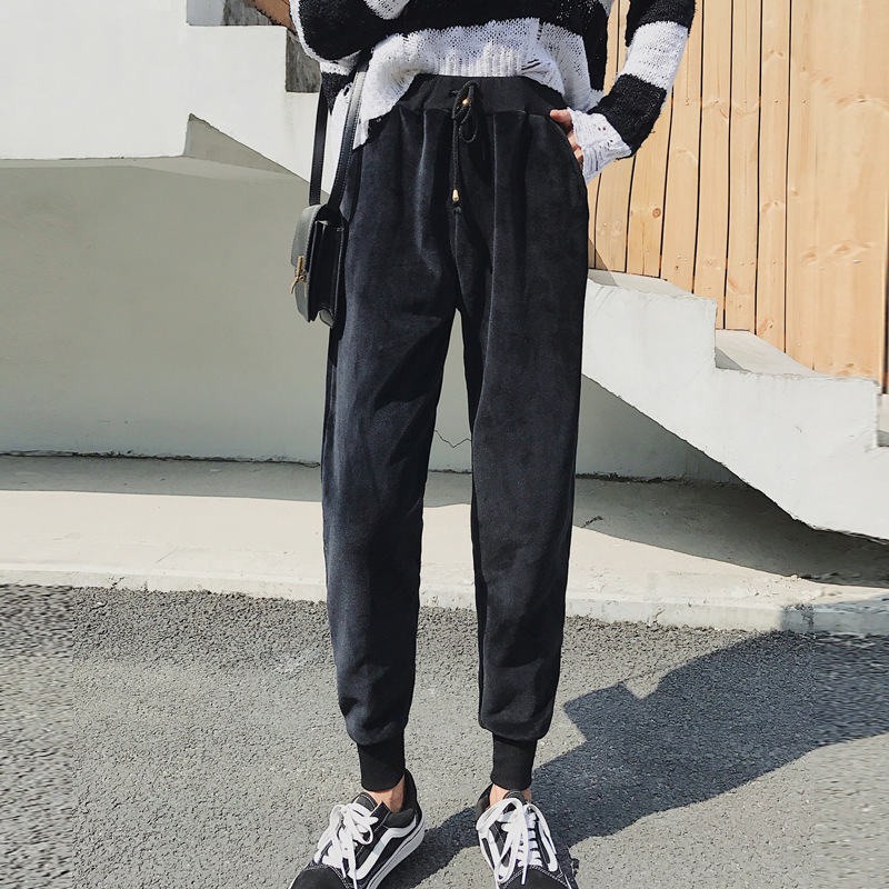 2019冬季金丝绒运动裤宽松韩版哈伦裤休闲卫裤|ru