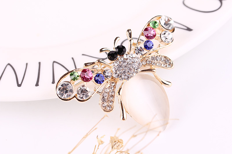 Mode farbige diamant katzenauge stein biene brosche niedliche cartoon tier brosche_voghion.com