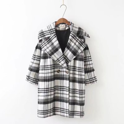 K7加肥加大碼女裝秋冬新款胖mm中長款羊毛格子毛呢大衣外套