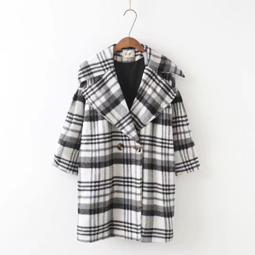 K7加肥加大碼女裝秋冬新款胖mm中長款羊毛格子毛呢大衣外套