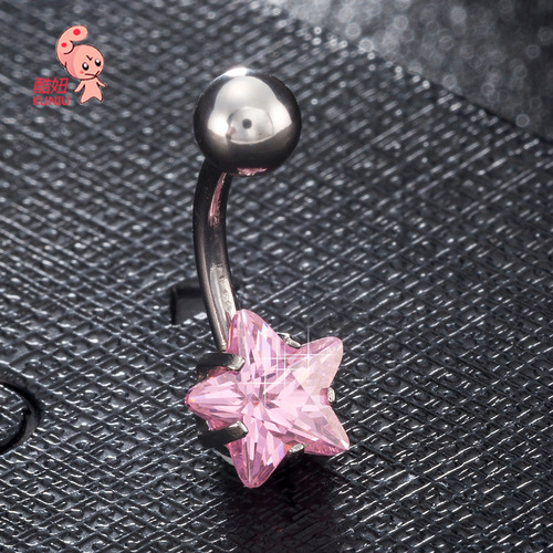 European and American new style little star navel nail fashion five-pointed star zircon navel ring human body piercing navel jewelry one piece drop shipping