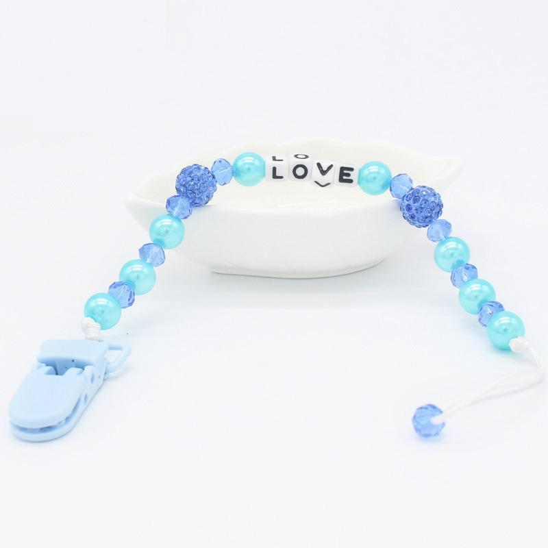 Venta directa de fábrica bebé personalizado amor cristal perla bebé chupete cadena anti-gota cadena anti-cadena perdida