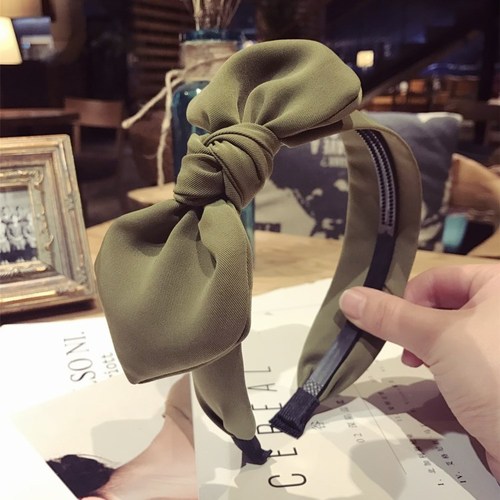 Korean new handmade hair accessories Korean version solid color rabbit ears bow wide edge toothed anti-slip hair hoop women's headband