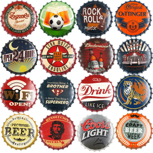 Japanese style hanging ornament 35CM retro creative beer bottle cap creative iron decorative painting/tray wall