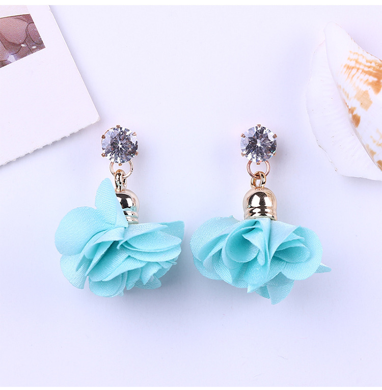 Long Tassel Stud Shiny Flower Fabric Rose Earrings Metal display picture 1