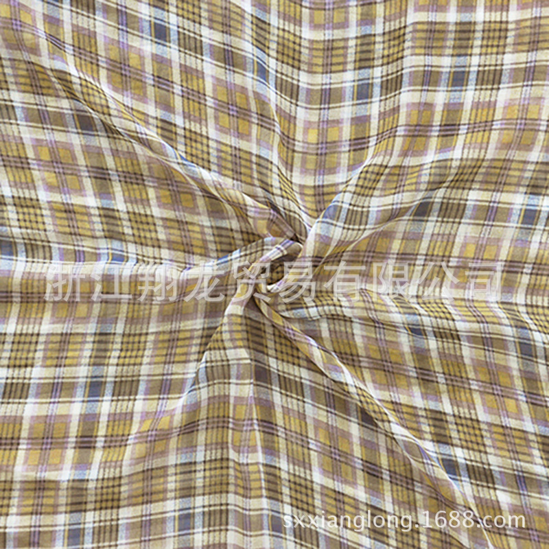 【翔龙印花 XL857】复古简单格子印花飘逸印花女装雪纺面料
