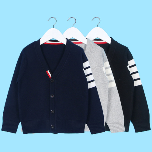 isn't children's clothing  autumn and winter Korean style striped stripes long-sleeved V-neck cardigan knitted sweater cotton sweater