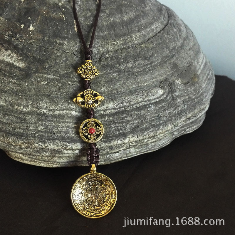 Xizango doce Zodiaco nueve Palacio chismes espejo de bronce Tarjeta de la cintura de Buda coche colgante coche interior bolsa colgante estilo étnico