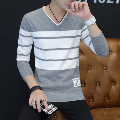 男式毛衫v领毛衣男 2019春秋男士毛衣批发休闲针织衫修身精品男装|ru