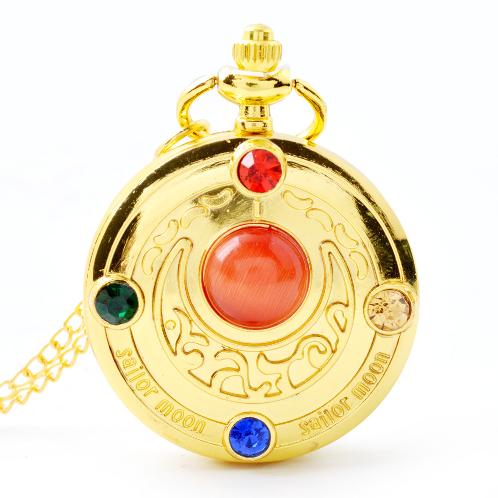 Medium Gold quartz pocket watch a generation of hair cartoon female quartz necklace pocket watch beautiful girl with diamond pocket watch