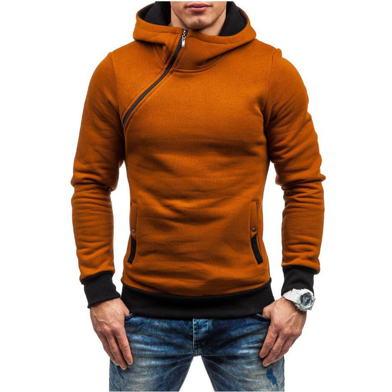 Men's Clothing men's autumn and winter new hooded sweater pullover men's diagonal zipper hooded sweater multi color_voghion.com