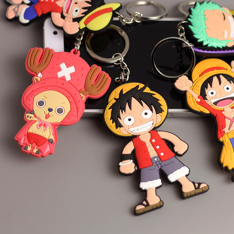 One Piece Luffy double-sided environmental protection soft rubber key chain bag pendant animation doll key chain boy small gift