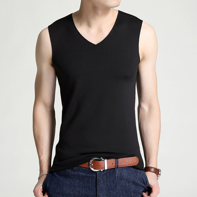 无痕保暖背心男加绒修身紧身满背V领男士打底衫宽肩马甲秋冬季潮|ms