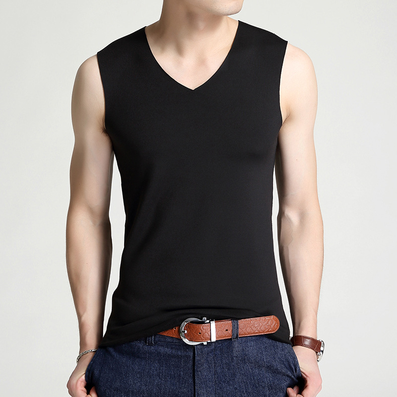无痕保暖背心男加绒修身紧身满背V领男士打底衫宽肩马甲秋冬季潮|ms