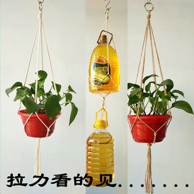 Hemp rope hanging basket Flower pot Netbag Flower basket Wall hanging Hanging Floral organ Flower pot Hemp rope Hand-knitted suspension Netbag