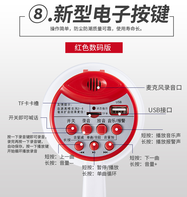 厂家批发大功率手持锂电池扩音喊话器  摆地摊宣传叫卖机扬声喇叭详情15