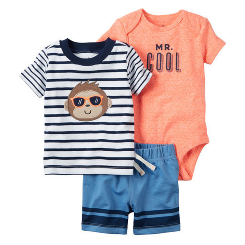 Summer Children's Casual Plaid Pants Cartoon Three-piece Short-sleeved Romper Suit display picture 4
