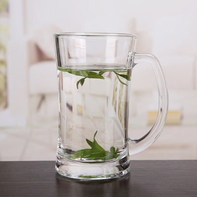 耐高温透明玻璃泡茶杯 带把玻璃杯啤酒杯 办公室茶饮杯
