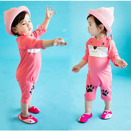 韩国婴幼儿童连体游泳衣男女孩可爱卡通女童泳装宝宝速干长袖防晒