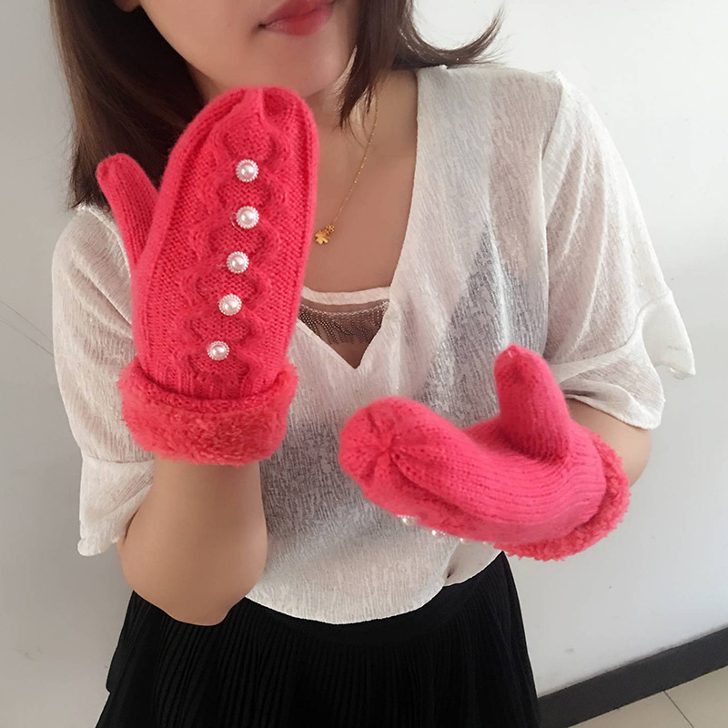 Shunzun punto acrílico doble capa de lana forrado perla caliente punto dedo jacquard guantes de las mujeres suministro directo de fábrica