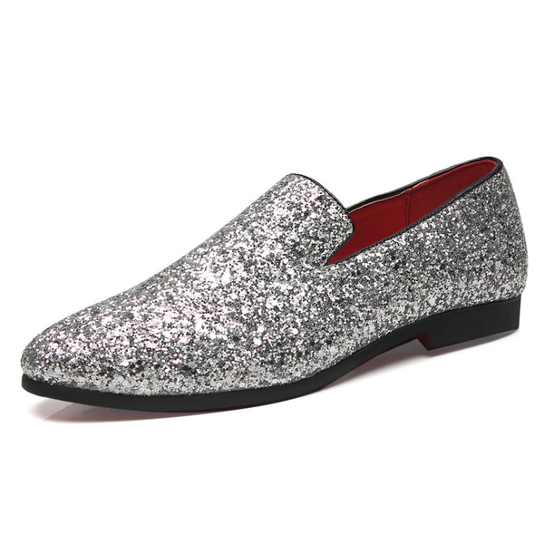 Men's shoes, bean shoes, British fashion pointed leather shoes, Korean version, sequined personalized men's shoes, overs