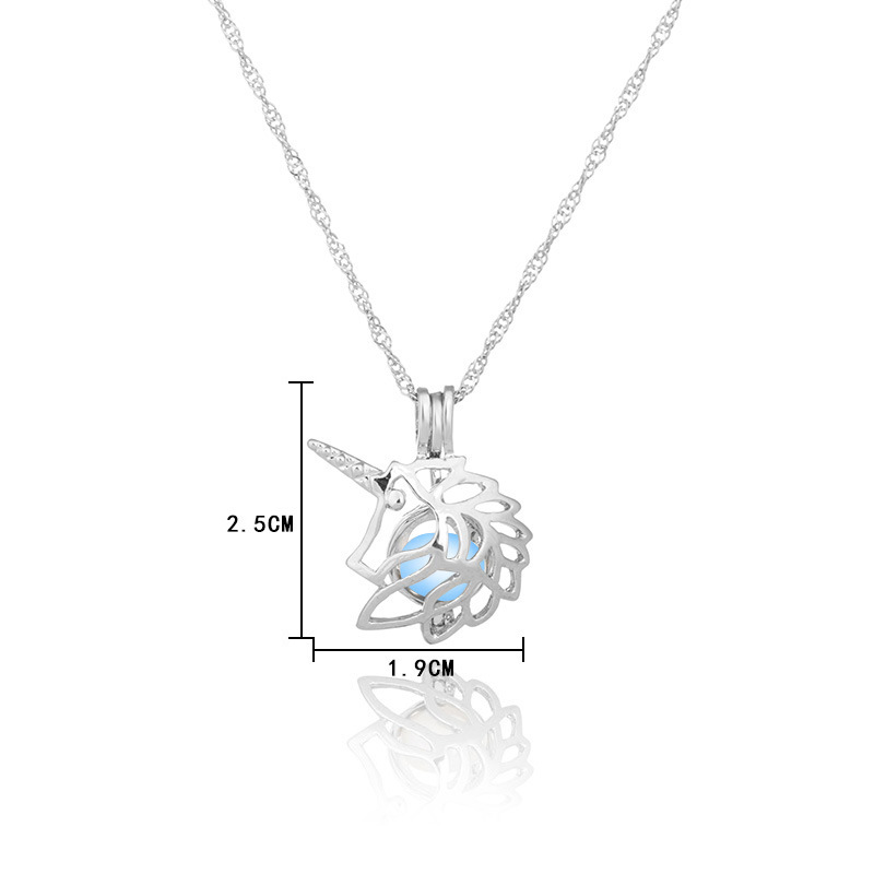 Hot sale luminous fashion Hollow unicorn can open pendant necklace