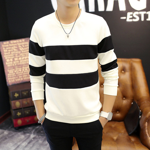 Spring Men's Striped Crew Neck T-Shirt Men's Long Sleeve T-Shirt Unisex Youth Clothing Stylish One Piece