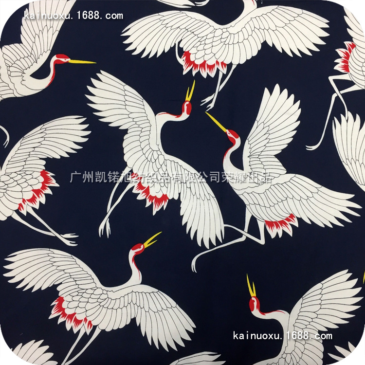 现代男女衬衫印花布 仙鹤图料 棉布仿天丝印花 夏连衣裙印花面料