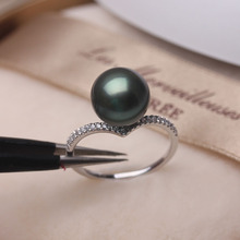 9-10mm孔雀绿大溪地黑珍珠戒指 14K金海水珍珠戒指 正品 批发