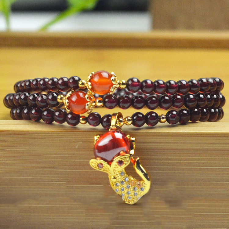 053412 狐狸 精品4A级 天然石榴石手链 美容手串