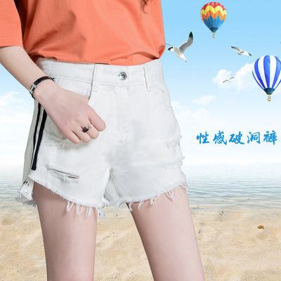 牛仔短褲女2019春夏季新品韓版破洞闊腿褲女式休閑短褲百搭牛仔褲
