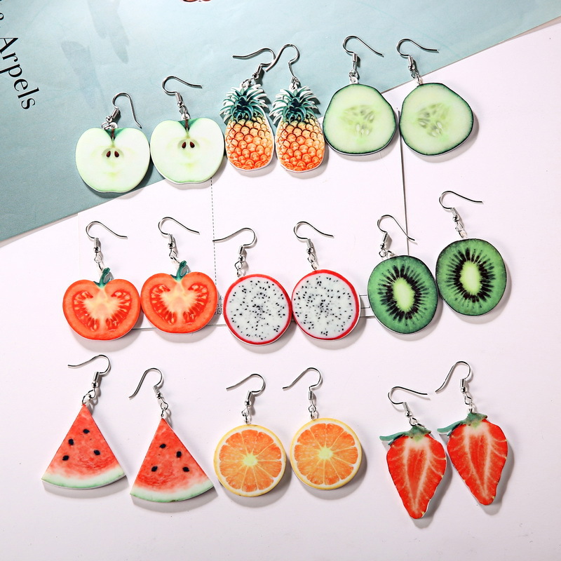 1 Pair Cute Strawberry Pineapple Watermelon Printing Arylic Ear Hook display picture 1