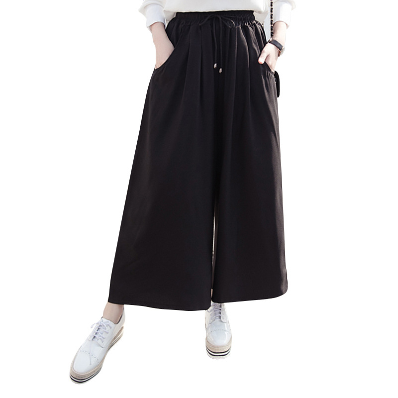 casual wide-leg loose solid color fashion nine-point pants NSJR36695