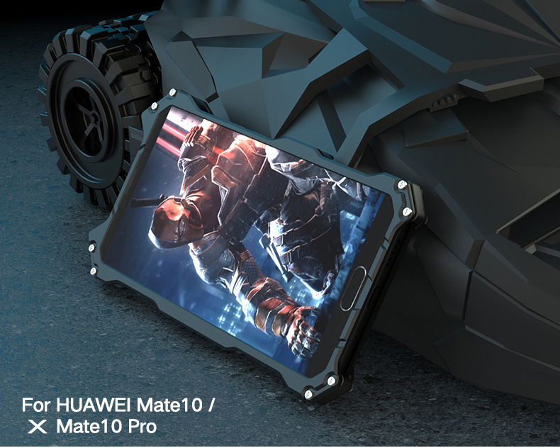 R-Just Batman Shockproof Aluminum Shell Metal Case with Custom Batarang Stent for Huawei Mate 10